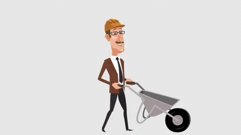 Cartoon design engineer character walking cycle and pushing hand barrow cart Stock-Footage 242499670