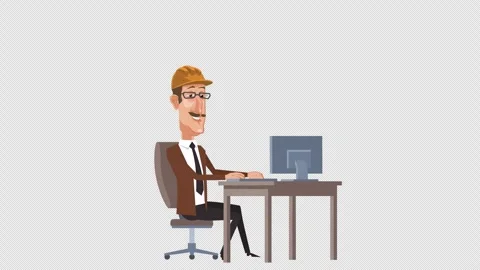 Cartoon design engineer character working with computer at workplace animation Stock-Footage 248362465