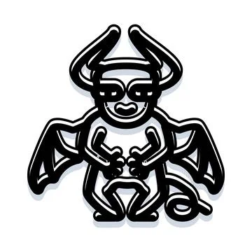 Cartoon devil character with horns and wings sitting Stock Illustration