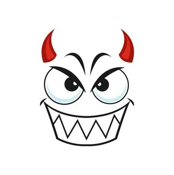 Cartoon devil face, smiling demon vector emoji 스톡 일러스트