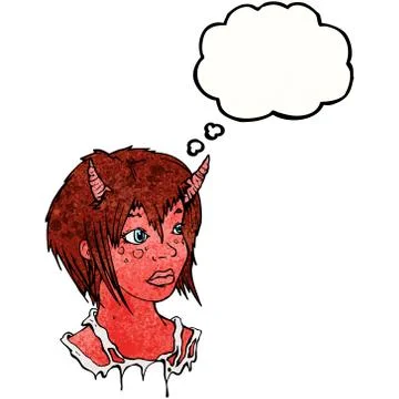 Cartoon devil girl with thought bubble Stock Illustration