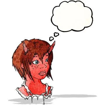 Cartoon devil girl with thought bubble Stock Illustration