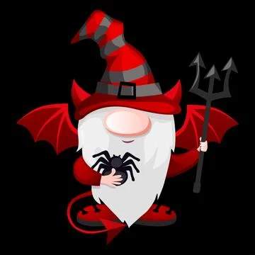 Cartoon Devil Gnome with with the devils trident. Halloween leprechaun charac Stock Illustration