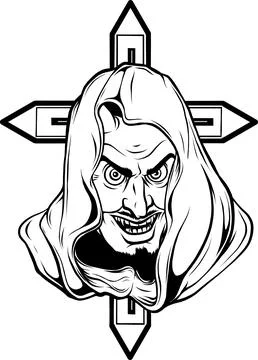Cartoon devil head in black and white white 스톡 일러스트