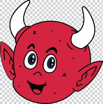 Cartoon devil head is floating in vector art on transparent background with Stock Illustration
