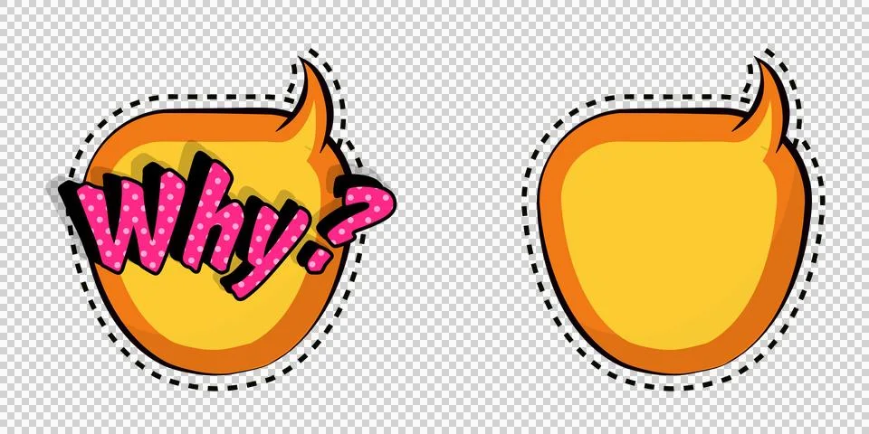 Cartoon devil horns speech bubble with question mark and blank variant for .. Stock Illustration