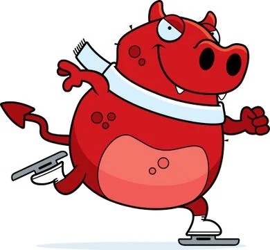 Cartoon devil ice skating Stock Illustration