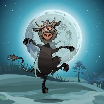 Cartoon devil jumps in the moonlit night Stock Illustration