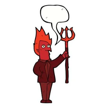 Cartoon devil with pitchfork with speech bubble Stock Illustration