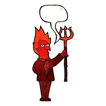 Cartoon devil with pitchfork with speech bubble Stock Illustration