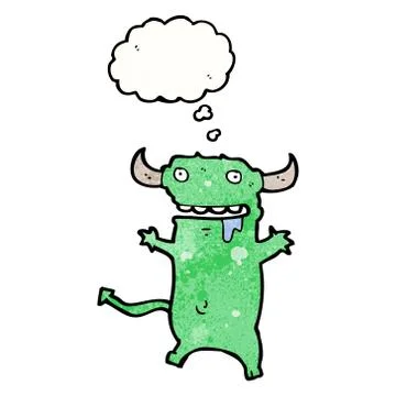 Cartoon devil with thought bubble 스톡 일러스트