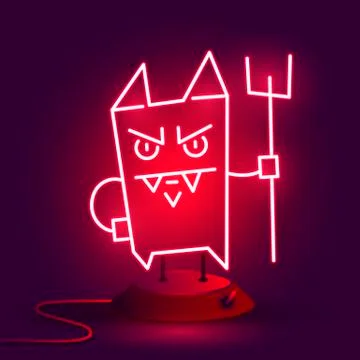 Cartoon Devil. Vector Illustration On A Brick Background Of A Neon Icon. Stock Illustration