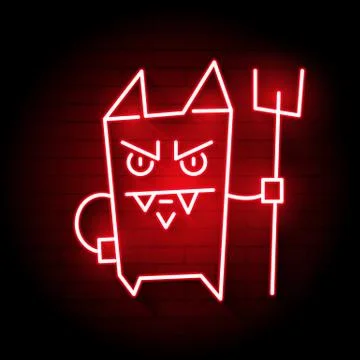 Cartoon Devil. Vector Illustration On A Brick Background Of A Neon Icon. Stock Illustration