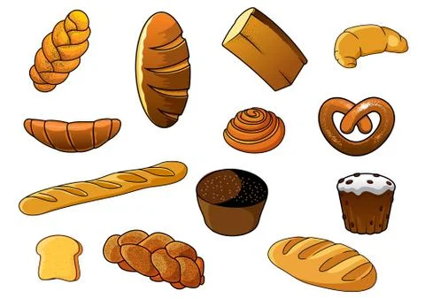 Cartoon different kinds of bread and pastries Stock Illustration