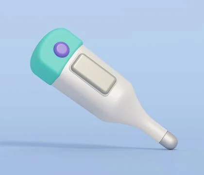 Cartoon digital thermometer isolated on blue background. 3D illustration Stock Illustration