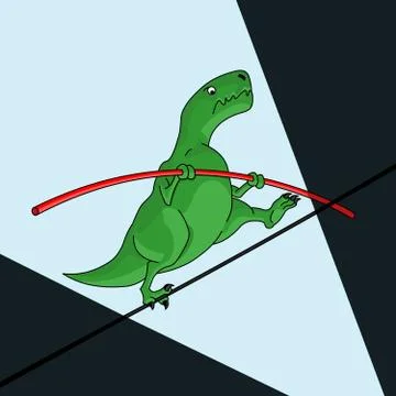 Cartoon dinosaur balanced on the wire 스톡 일러스트
