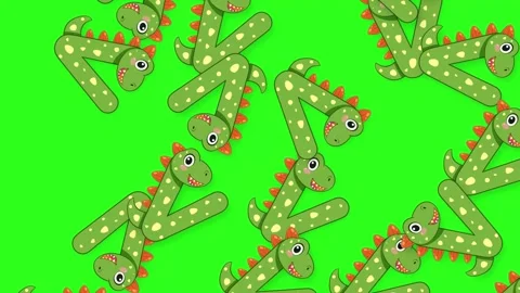 Cartoon Dinosaur Character Pattern Falling on Green Screen Background Video stock 342209497