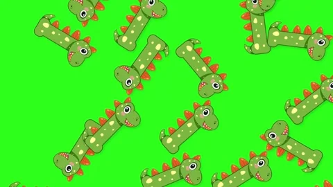 Cartoon Dinosaur Characters Falling Against a Bright Green Background Stock Footage 344379378