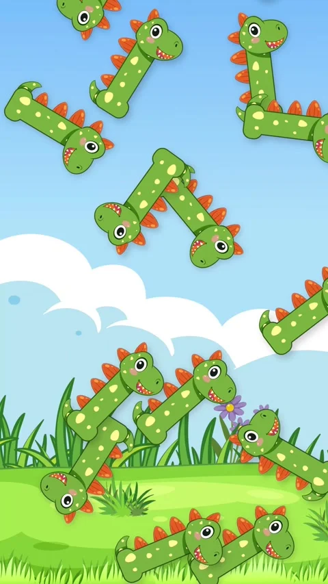 Cartoon Dinosaur Characters Falling Over a Sunny Meadow Background Video stock 345206744