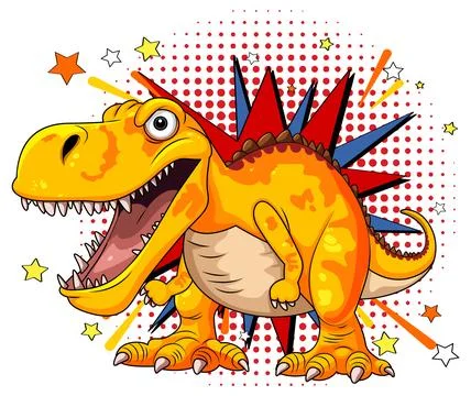 Cartoon Dinosaur with Comic Background Stock Illustration