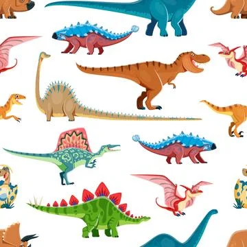 Cartoon dinosaur comic characters seamless pattern 库存插图