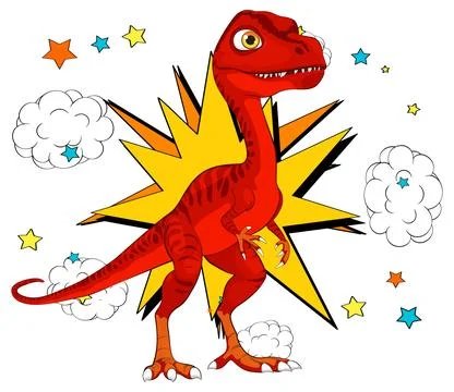 Cartoon Dinosaur with Comic Elements Illustrazione stock