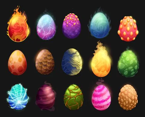 Cartoon dinosaur eggs vector set. Dragon eggs Stock Illustration