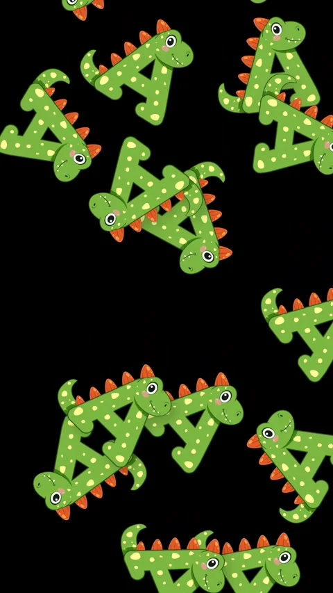 Cartoon Dinosaur Letter A Characters Falling on Black Background Stock Footage 341838821