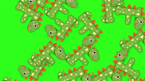 Cartoon Dinosaur Letter F Objects Falling on Green Screen Background Stock Footage 345206692