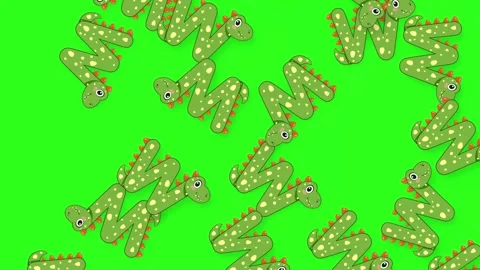 Cartoon Dinosaur Letter M Falling Animation on Green Screen Background Stock Footage 343472150