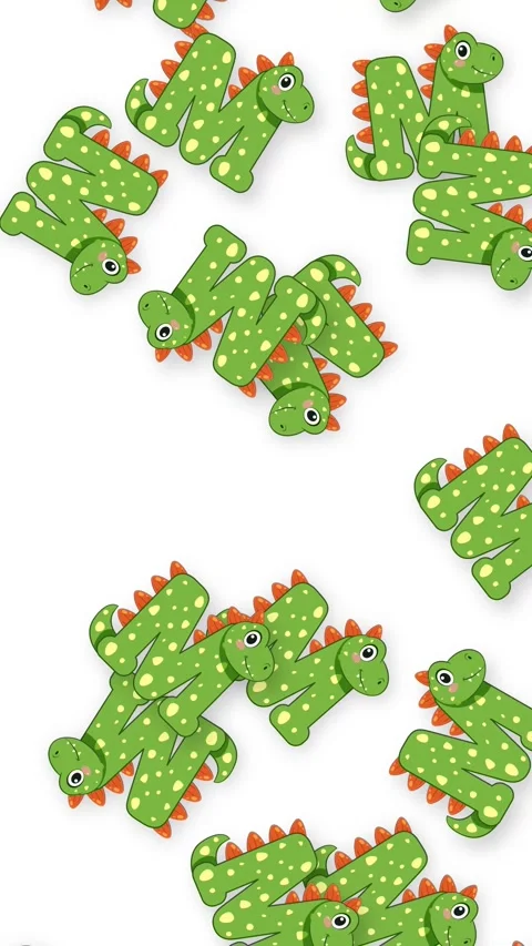 Cartoon Dinosaur Letter M Objects Falling on White Background Video stock 345120804