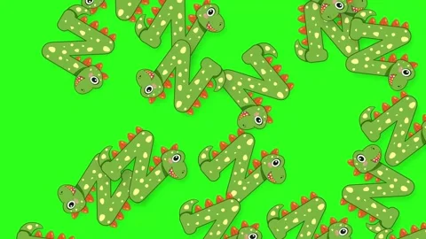 Cartoon Dinosaur Letter N Objects Falling on Green Screen Background Stock Footage 342237748