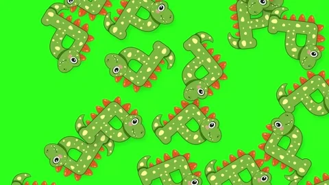 Cartoon Dinosaur Letter P Objects Falling on Green Screen Background Stock Footage 342315890