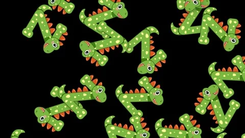 Cartoon Dinosaur Letter Z Objects Falling on Black Background Stock Footage 342319145