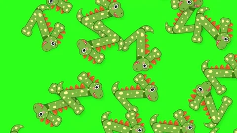 Cartoon Dinosaur Letter Z Objects Falling on Green Screen Background Stock Footage 344831355