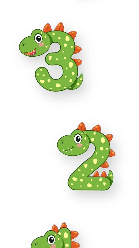 Cartoon Dinosaur Numbers Falling Downwards on White Background Stock Footage 340757954