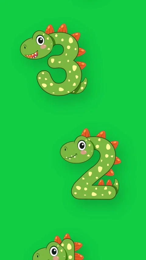 Cartoon Dinosaur Numbers Falling on Green Background Vertical Animation Stock Footage 344836323