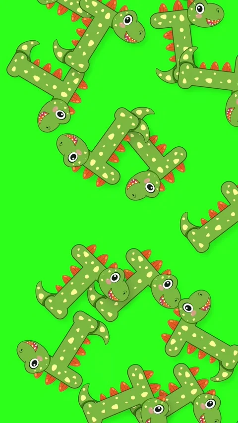 Cartoon Dinosaur Objects Falling Against a Vibrant Green Background Stock Footage 344617378