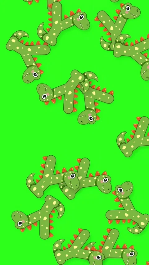 Cartoon Dinosaur Objects Falling Downward on a Green Screen Background Stock Footage 345705020