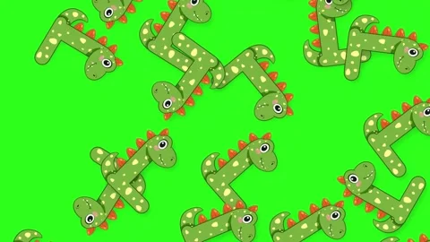Cartoon Dinosaur Pattern Falling Downward on Green Screen Background Video stock 341838829