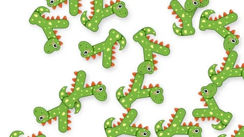 Cartoon Dinosaur Shaped Objects Falling Against a Plain White Background Video stock 344833166