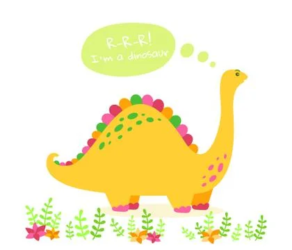 Cartoon dinosaur speech bubble flat design vector 스톡 일러스트