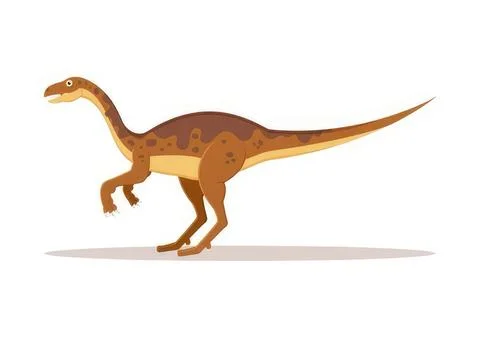 Cartoon dinosaur walking on plain ground with tail up Stock Illustration