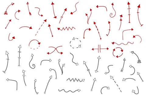Cartoon direction pointers in black and red colors, vector graphic set 库存插图