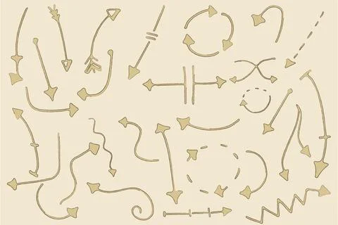 Cartoon direction pointers, hand-drawn arrows, vector graphic set 库存插图