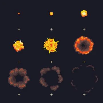 Cartoon disappear explode bomb explosion with smoke cloud vector animation Stock Illustration