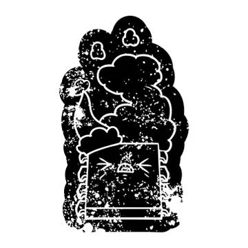 Cartoon distressed icon of a overheating computer chip wearing santa hat Stock Illustration