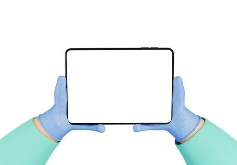 Cartoon doctor character using tablet high quality mock-up 3D style illustration Stock Illustration