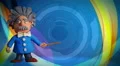 Cartoon doctor showing something. CG blue background. HD Footage