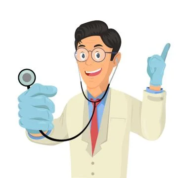 Cartoon doctor using stethoscope. Stock Illustration